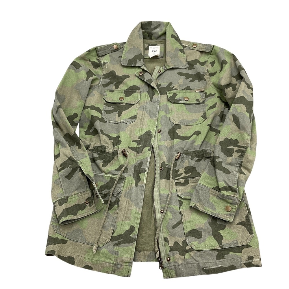 Billa Bong Jacket Womens Medium Green‎ Camo Zip Army Anarok Military Cotton VTG
